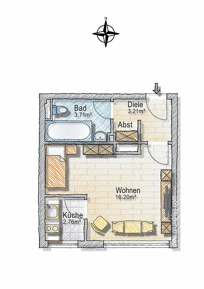 Apartment ile 1 Oda | München-Haidhausen | 70242 | - nicht maßstabsgetreu -