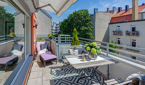 Επίπεδη με 1 Δωμάτιο | München-Schwabing | 70449 | Südterrasse mit Markise