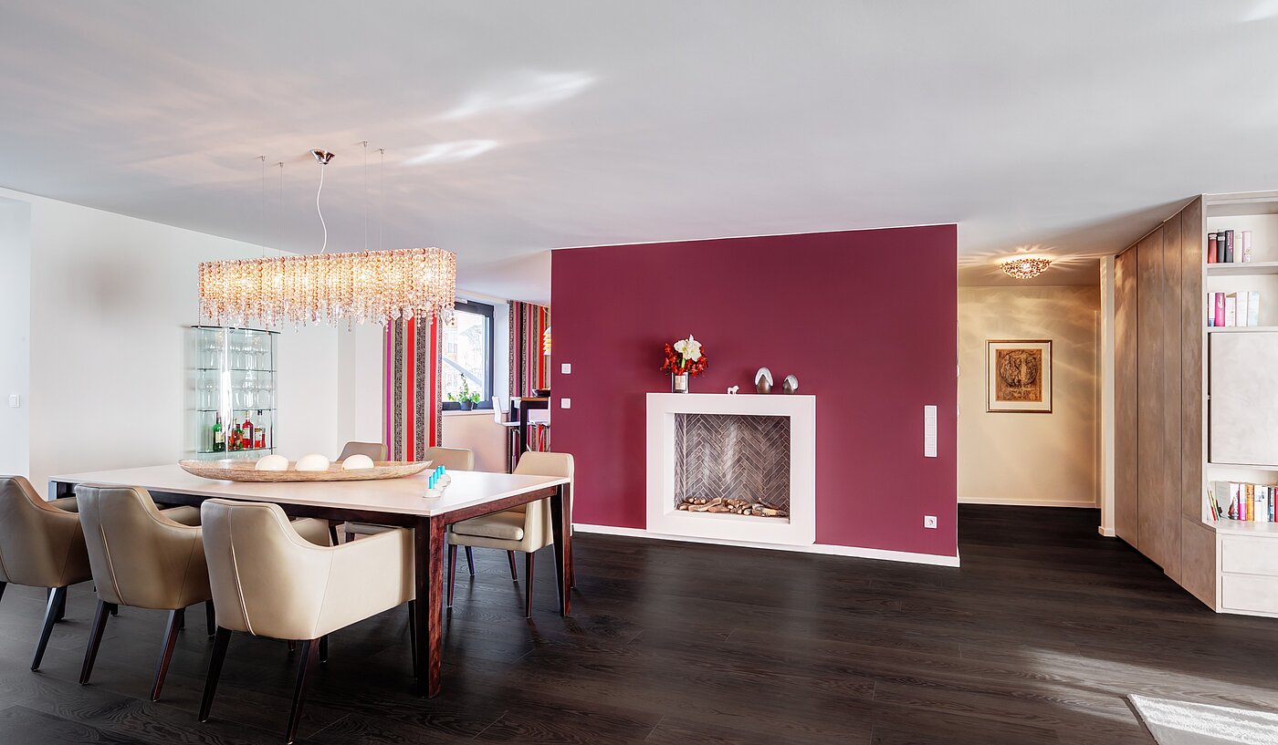 apartamento em prédio com 3 Zimmern | München-Schwabing | 1511ML1 | Essbereich mit Kamin