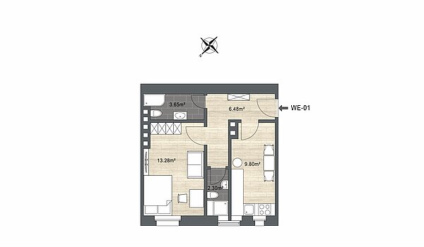 플랫 와 함께 1.5 객실 | München-Neuhausen | 70473 | - nicht maßstabsgetreu -