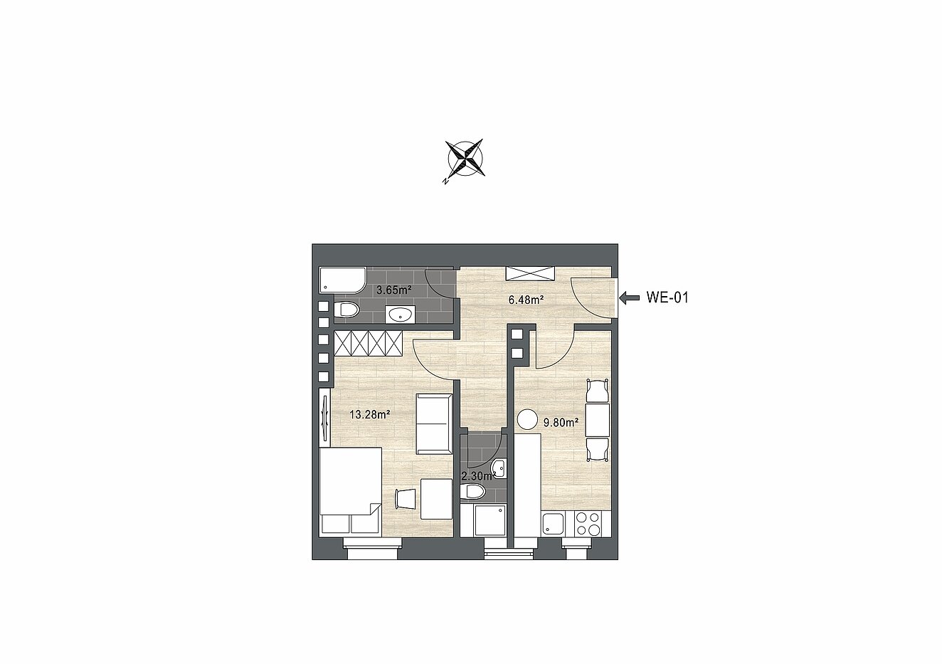 Lapos a  címen 1.5 Szobák | München-Neuhausen | 70473 | - nicht maßstabsgetreu -