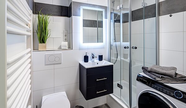 Apartment with 1 room | München-Milbertshofen | 70183 | Badezimmer mit Waschtrockner