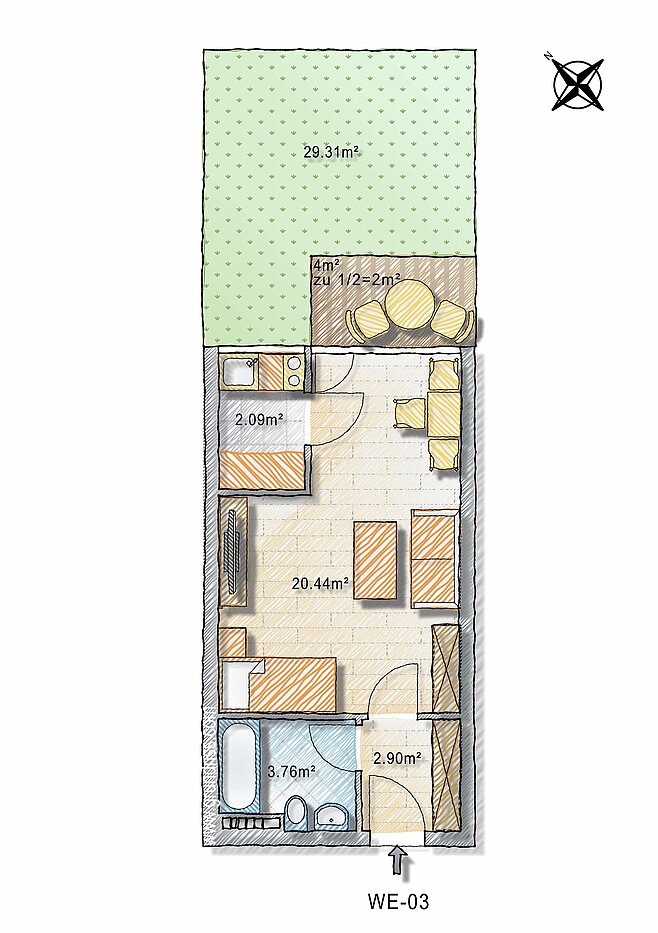 Apartment med 1 Værelse | München-Schwabing | 70257 | - nicht maßstabsgetreu -