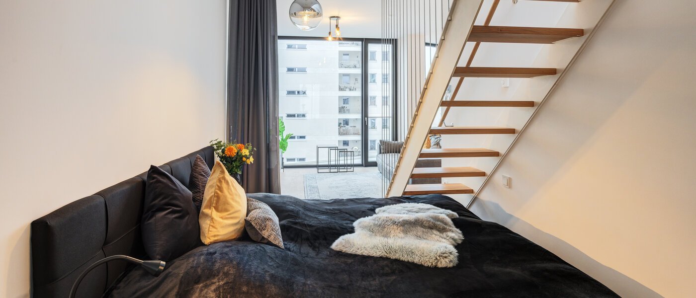 Mieszkanie z tarasem na dachu München Neuhausen 01 Część sypialna 14699